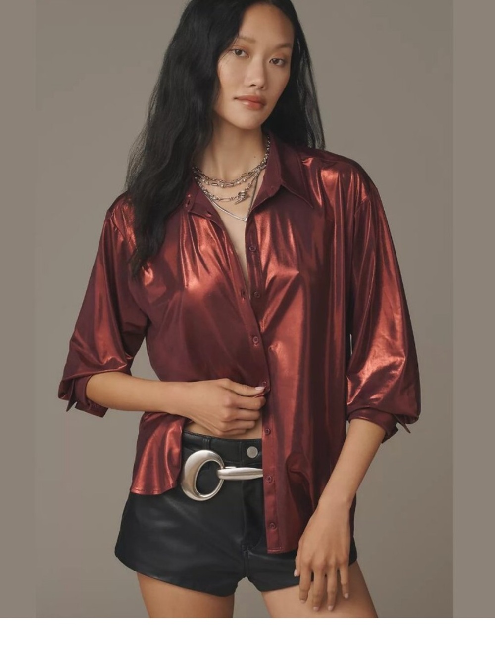BY ANTHROPOLOGIE SHINE BUTTONDOWN BURGUNDY SHIRT Size Medium NWOT